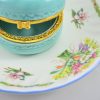 Schmuckablage vintage Teller mit Blumenmotiv Frühlingsblumen blauer Makronen Schatulle aus Keramik Schmuckschatulle